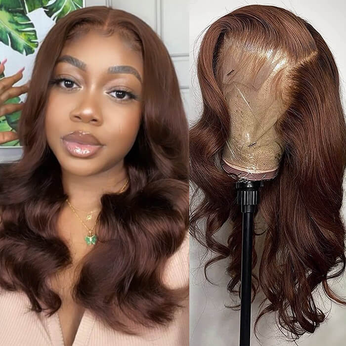 New Chocolate Brown Wig Body Wave 13x6 Full Lace Drawstring Wig Pre Plucked Natural Hairline 250% Density