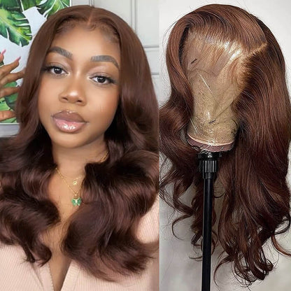 New Chocolate Brown Wig Body Wave 13x6 Full Lace Drawstring Wig Pre Plucked Natural Hairline 250% Density