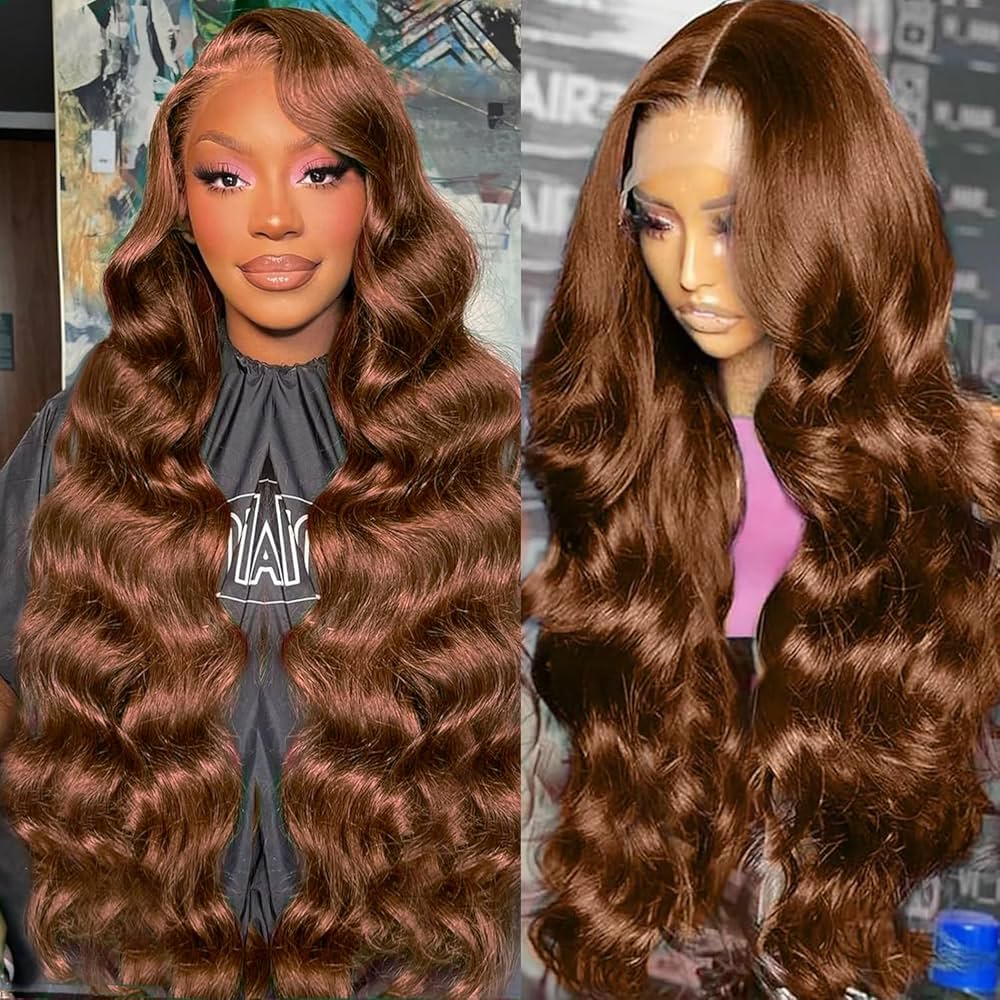 New Chocolate Brown Wig Body Wave 13x6 Full Lace Drawstring Wig Pre Plucked Natural Hairline 250% Density