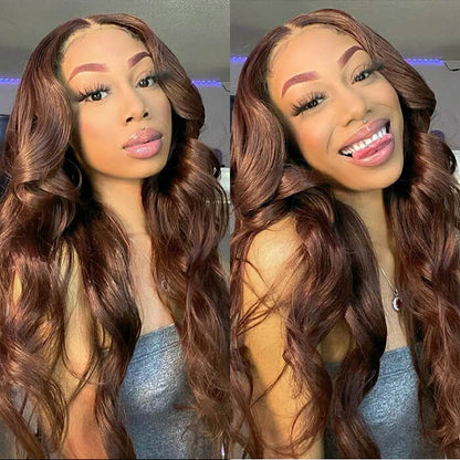 New Chocolate Brown Wig Body Wave 13x6 Full Lace Drawstring Wig Pre Plucked Natural Hairline 250% Density