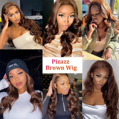 New Chocolate Brown Wig Body Wave 13x6 Full Lace Drawstring Wig Pre Plucked Natural Hairline 250% Density