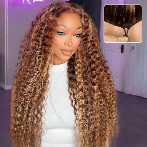 Pull & Go Glueless Wig 13x6 Highlight 4/27 Color Deep Wave Invisible Knots Natural Hairline